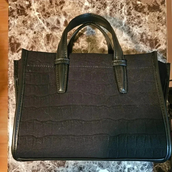 Zara | Black Mock Croc Mini Tote Bag/Faux Leather  and Fabric Satchel - Picture 15 of 15